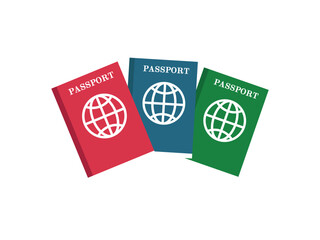 Passport With Map. Red Blue and Green Passports With Globe Realistic Vector Illustration nternational Identification Document. Front Cover. Isolated