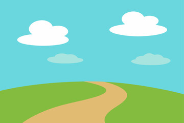Fototapeta premium Wide Grassland Plain With Trail And Clouds In Silhouette