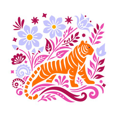 Fototapeta premium tiger with flowers