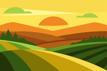 Obraz premium Countryside Fields During Sunrise With Shadows Casting On Ground