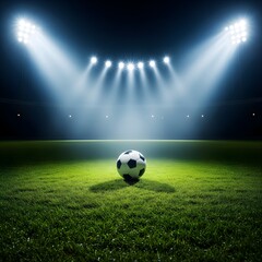 Illuminated Soccer Field Awaits Kickoff A Solitary Ball Sits Poised Under Stadium Lights Promising Action Spectacle