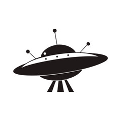 Classic Black and White UFO Icon,  Simple, Minimalist, Sci,Fi, Futuristic, Spacecraft, Alien, Vector Graphic Illustration.