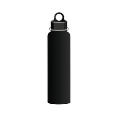 Sleek Black Water Bottle, Minimalist Design, Hydration Icon, Fitness Lifestyle,  Sporty, Simple, Modern, Clean,  Isolated on White Background,  Ready for Branding,  Mockup Template.