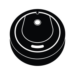 Modern Robotic Vacuum Cleaner Icon, Simple Black Silhouette, Minimalist Design, Clean Technology Illustration.