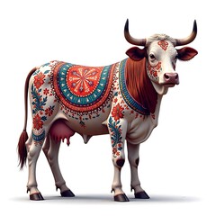 Indian style painted cow with colorful designs high resolution photo