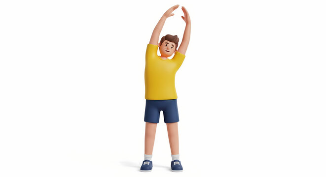 Illustration of man stretching arms overhead for fitness exercise workout routine pose