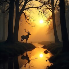 Majestic deer standing quietly in golden forest high resolution wallpaper