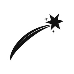 Abstract black and white illustration of a shooting star, simple design, magical mood, celestial theme, perfect for branding, websites, and children's products.