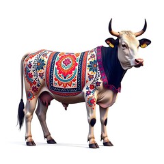 Traditional folk cow painting with intricate flowers high resolution photo