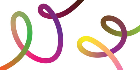 Obraz premium Colorful Intertwined Abstract Lines on White Background. Dynamic abstract design featuring interwoven, flowing lines of vibrant gradient colors pink, yellow, purple, green, brown against a clean white