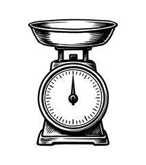 Vintage Style Kitchen Scale in Detailed Black and White Engraving Illustration