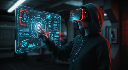 Experience augmented reality with a VR headset and futuristic holographic display for immersive digital interaction and innovative technology