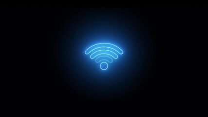 Neon glowing Wi-Fi icon animation on black background. Glowing neon line Wifi wireless internet network symbol icon animated on black background. - Powered by Adobe