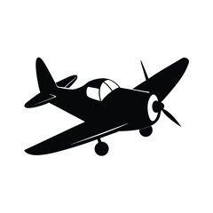 Vintage Propeller Airplane Silhouette, Classic Monochrome Design, Simple, Bold, and Nostalgic, Perfect for Travel or Aviation Themes.
