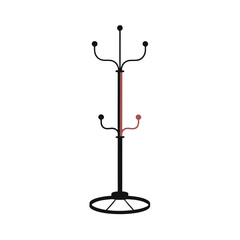 Modern Black Metal Coat Stand, Minimalist Design, Simple Elegant Style, Freestanding Clothes Rack, Home Decor, Entryway Furniture, Isolated on White Background, Vector Illustration.
