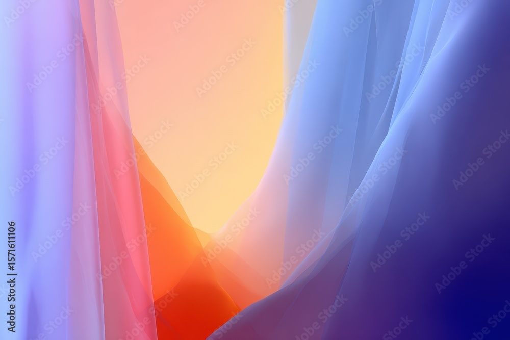 Poster gradient light flows through abstract forms creating a vibrant atmosphere in a serene landscape of b