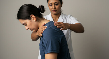 Professional doctor examining patient posture, chiropractic, massage
