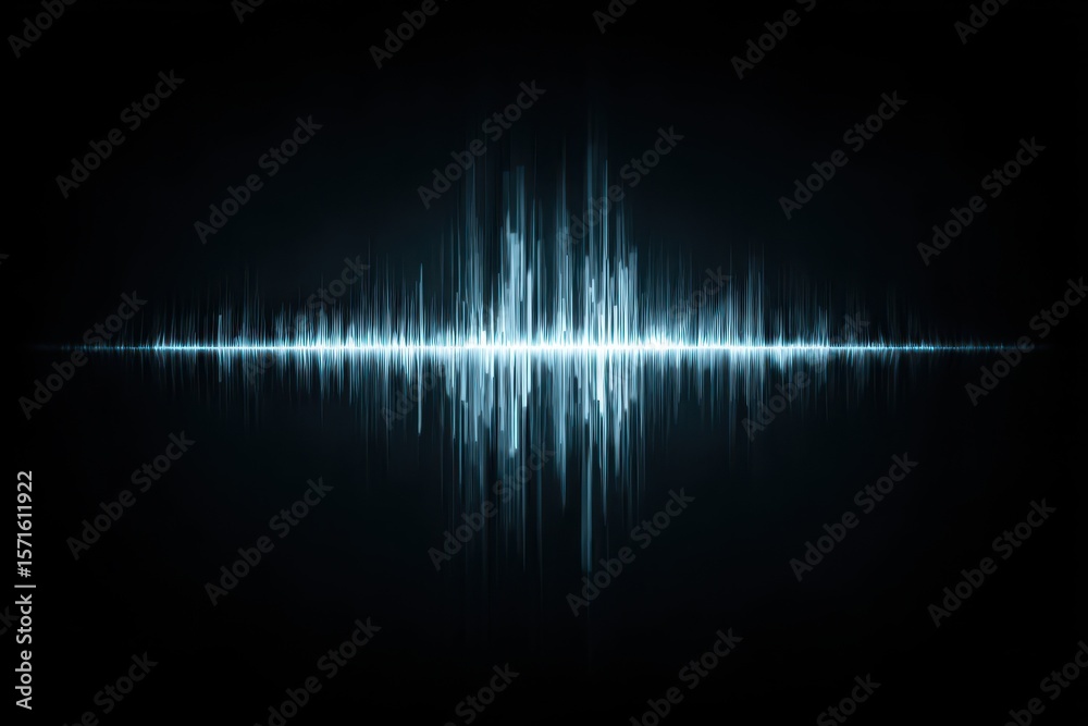 Poster dynamic audio soundwave signal displayed on a dark background showcasing rhythm and frequency variat