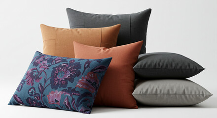 Set of pillows or cushions in different colors and prints