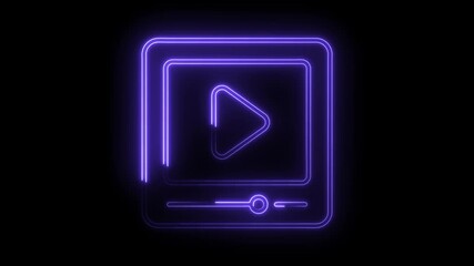 Neon play button sign animation glowing brightly with a dark background for retro style projects - Powered by Adobe