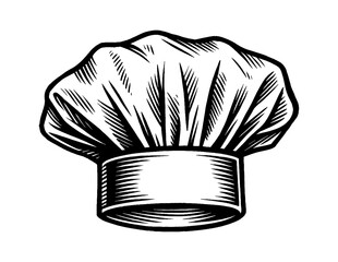 Illustration of a Chef Hat with Detailed Black and White Line Art Drawing