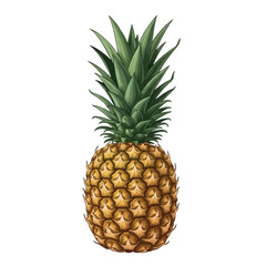 Fototapeta premium A vibrant illustration of a ripe pineapple, showcasing its textured skin and spiky crown against a clean white background.