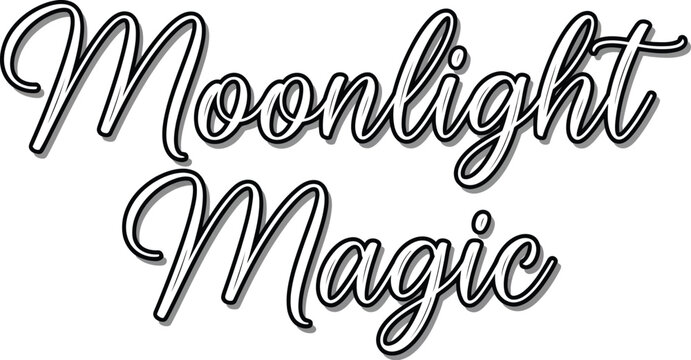The words moonlight magic in a cursive font with a black outline design