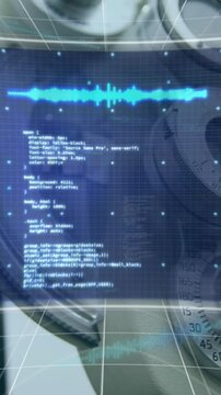 Animation of digital screen with data over optic machinery
