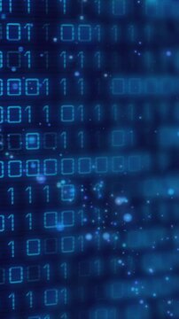 Animation of data processing and binary coding on black background
