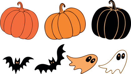 Cute Halloween Pumpkins, Bats, and Ghosts , Spooky Season Clipart