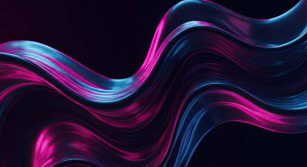 Futuristic Liquid Chrome Metal Abstract Background with Neon Reflections.