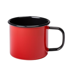 Enamel mug in vibrant red with black rim adds charm to any beverage