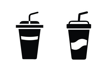 Two Simple Black and White Soda Cup Icons with Straws: Minimalist, Modern Design, Perfect for Branding, Menus, and Fast Food Restaurant Websites or Mobile Applications.