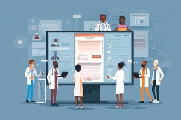Health professionals engaging with electronic health record management system in a modern healthcare setting