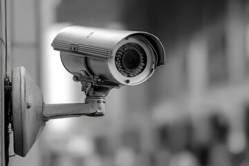 CCTV security camera mounted on a wall capturing activity in a public area during daytime surveillance for safety and security purposes