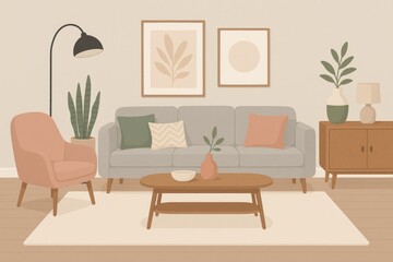 Cozy living room interior with sofa armchair and coffee table image