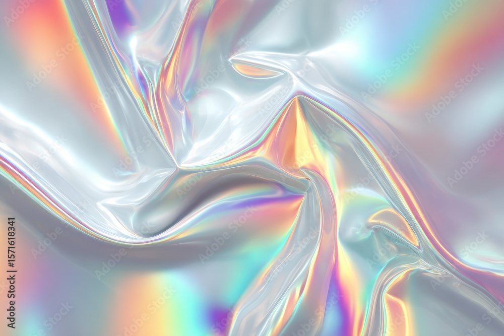Poster abstract holographic background displaying a shimmering white surface with iridescent tones and dyna