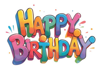 "Happy Birthday" in a creative, happy and colorful font/ writing on a transparent background