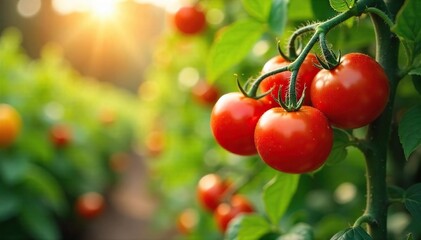 Ripe Tomatoes and Herbs Basking in the Tuscan Sun A Vibrant Italian Garden Scene