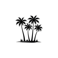 Palm Tree Silhouette Vector – Tropical Beach, Summer Island, Exotic Nature, Black Palm Trees Clipart