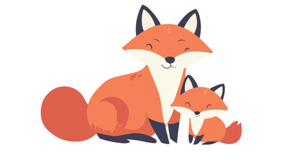 Obraz premium Cute Mom and Baby Fox Stroke Vector Illustration for Design Projects