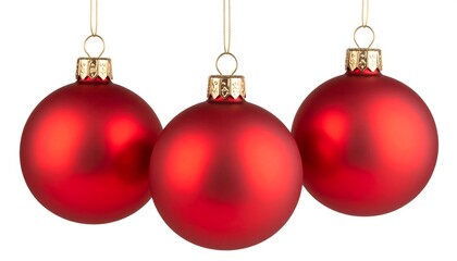 Three red Christmas baubles hanging