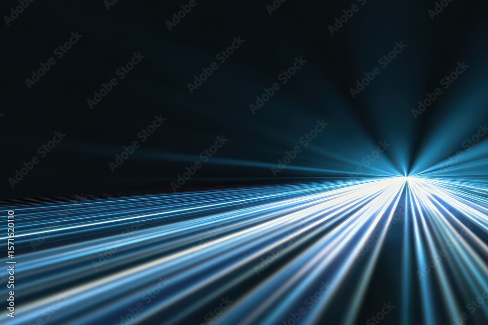 Poster dynamic abstract digital representation of light rays emanating from a central point creating a sens