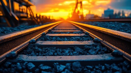 Fototapeta premium Railroad tracks at sunset