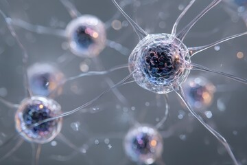 Exploring the intricate structure and connections of neuron cells with glowing details under a soft focus background