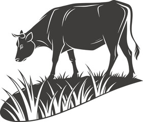 Fototapeta premium Grazing Cow with Leafy Branch – Organic Farm Vector Illustration 