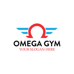 omega gym barbell logo design vector
