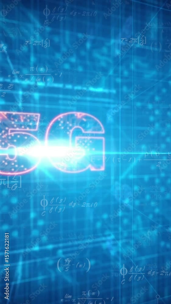 Poster animation of 5g text and digital data processing over circuit board