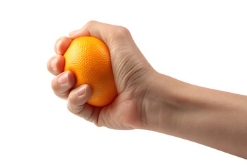 a hand squeezing an orange stress ball isolated on white background PNG, AI GENERATED