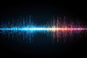 Dynamic audio soundwave scope signal displayed as an abstract visual representation showing variations in amplitude and frequency over a dark background